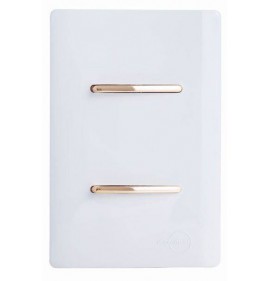 Conjunto Interruptor Duplo Simples 4x2 - Novara Branco Brilhante Gold